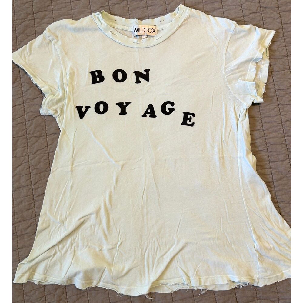 Wildfox Women's Bon Voyage distressed oversized graphic T-shirt Size Large Mint